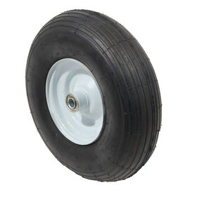 Pneumatic Wheel. 350 lbs. Load Rating. 3&quot; Hub Length. 5/8&quot; Ball Bearing. Ribbed Tread. 2-ply Rating