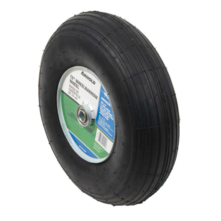 Pneumatic Wheel. 350 lbs. Load Rating. 3&quot; Hub Length. 5/8&quot; Ball Bearing. Ribbed Tread. 2-ply Rating