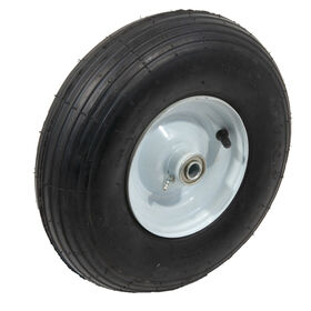 Pneumatic Wheel. 350 lbs. Load Rating. 3&quot; Hub Length. 5/8&quot; Ball Bearing. Ribbed Tread. 2-ply Rating