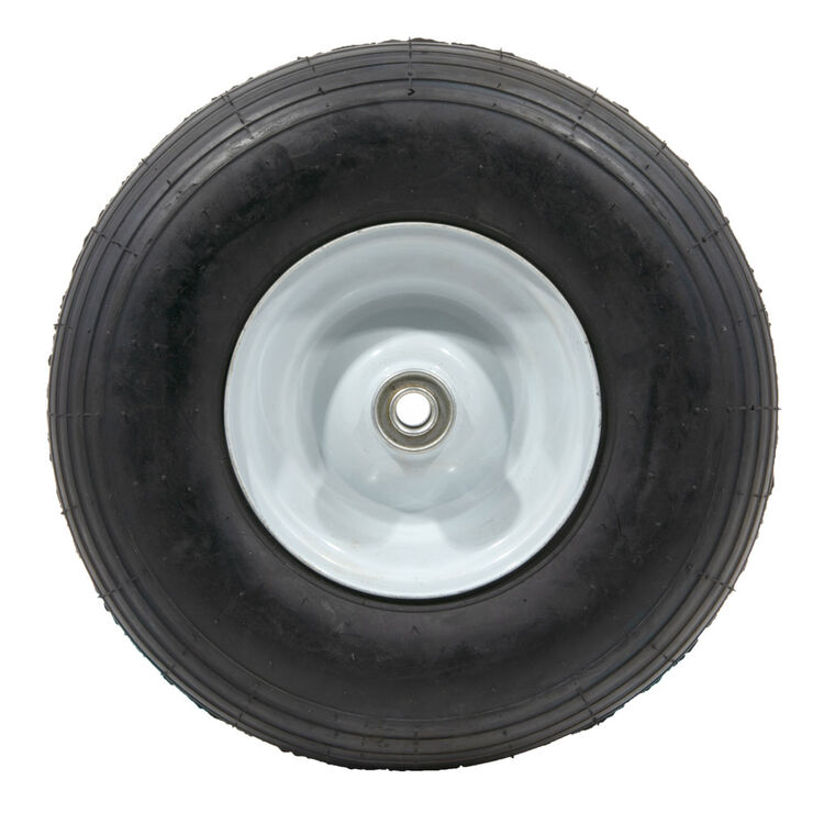 Pneumatic Wheel. 350 lbs. Load Rating. 3&quot; Hub Length. 5/8&quot; Ball Bearing. Ribbed Tread. 2-ply Rating